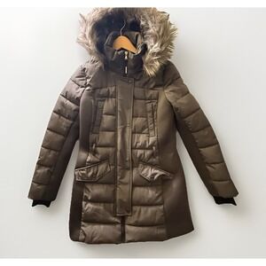 Michael Kors Womens Puffer Coat Fur Hood Belted Parka Jacket Black Size M